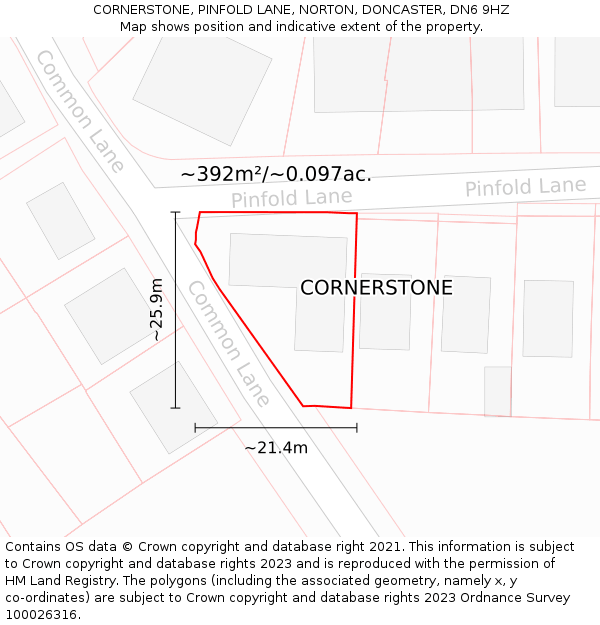 CORNERSTONE, PINFOLD LANE, NORTON, DONCASTER, DN6 9HZ: Plot and title map