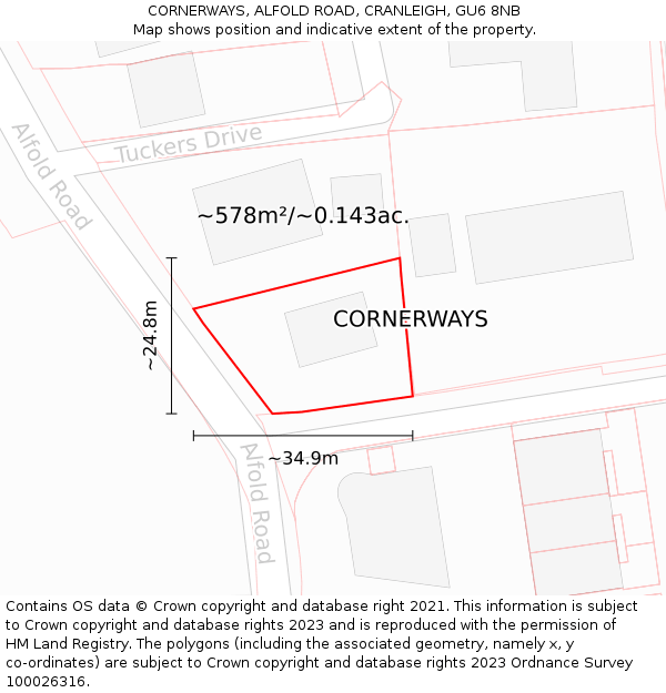 CORNERWAYS, ALFOLD ROAD, CRANLEIGH, GU6 8NB: Plot and title map