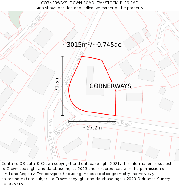 CORNERWAYS, DOWN ROAD, TAVISTOCK, PL19 9AD: Plot and title map