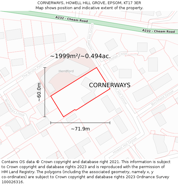 CORNERWAYS, HOWELL HILL GROVE, EPSOM, KT17 3ER: Plot and title map