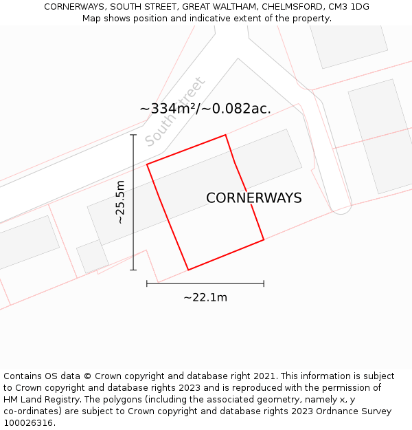 CORNERWAYS, SOUTH STREET, GREAT WALTHAM, CHELMSFORD, CM3 1DG: Plot and title map