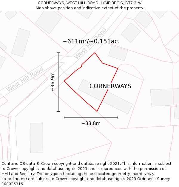 CORNERWAYS, WEST HILL ROAD, LYME REGIS, DT7 3LW: Plot and title map