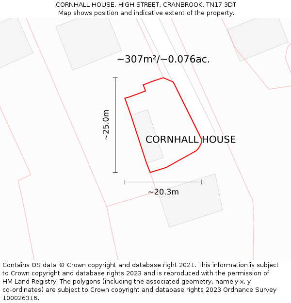 CORNHALL HOUSE, HIGH STREET, CRANBROOK, TN17 3DT: Plot and title map