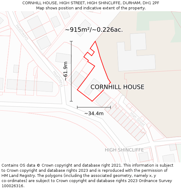 CORNHILL HOUSE, HIGH STREET, HIGH SHINCLIFFE, DURHAM, DH1 2PF: Plot and title map