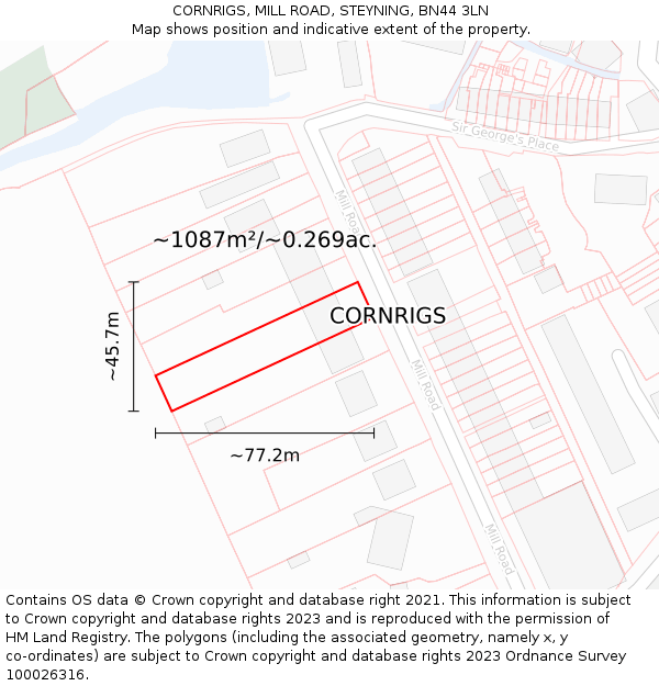 CORNRIGS, MILL ROAD, STEYNING, BN44 3LN: Plot and title map