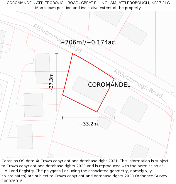 COROMANDEL, ATTLEBOROUGH ROAD, GREAT ELLINGHAM, ATTLEBOROUGH, NR17 1LG: Plot and title map