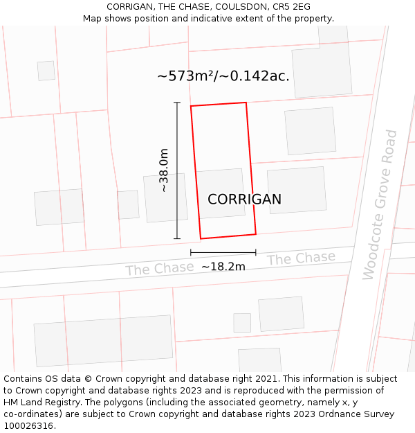 CORRIGAN, THE CHASE, COULSDON, CR5 2EG: Plot and title map