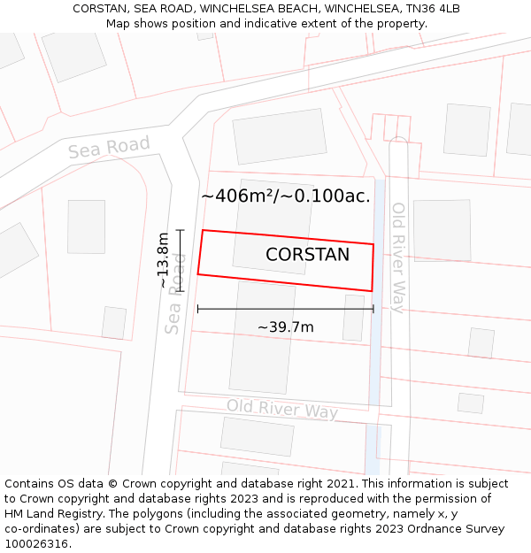 CORSTAN, SEA ROAD, WINCHELSEA BEACH, WINCHELSEA, TN36 4LB: Plot and title map