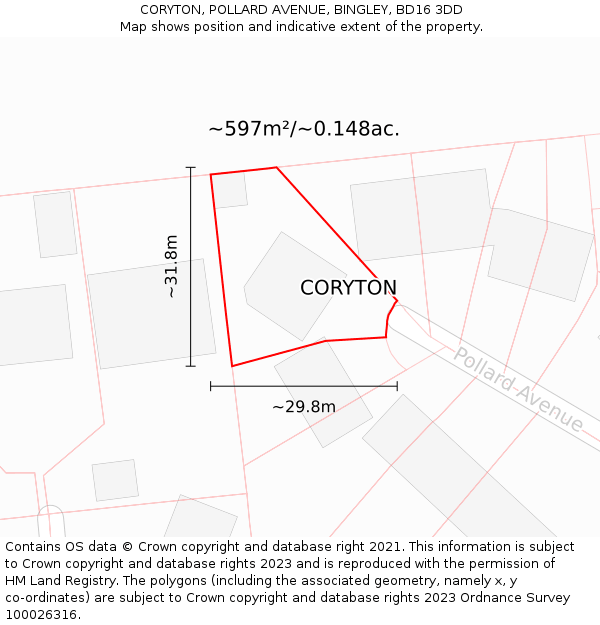 CORYTON, POLLARD AVENUE, BINGLEY, BD16 3DD: Plot and title map