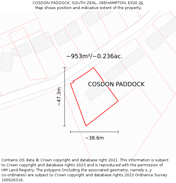 COSDON PADDOCK, SOUTH ZEAL, OKEHAMPTON, EX20 2JL: Plot and title map