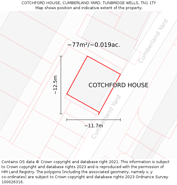 COTCHFORD HOUSE, CUMBERLAND YARD, TUNBRIDGE WELLS, TN1 1TY: Plot and title map