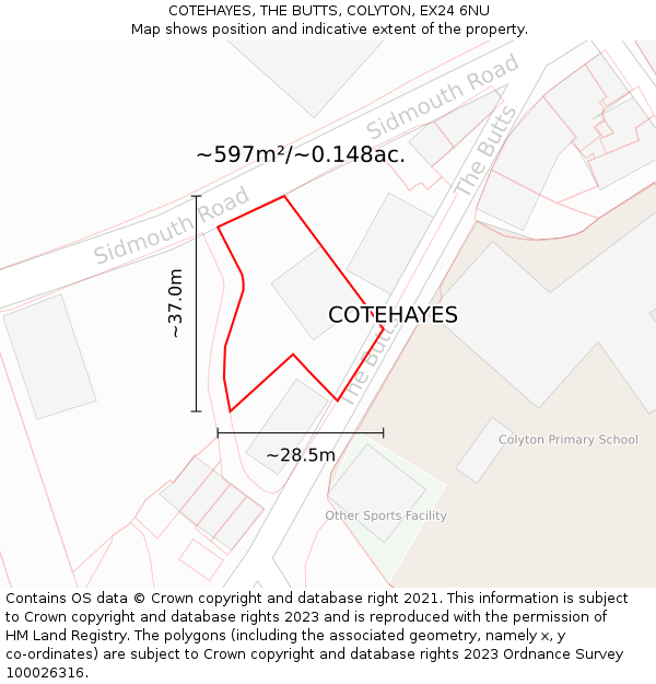 COTEHAYES, THE BUTTS, COLYTON, EX24 6NU: Plot and title map