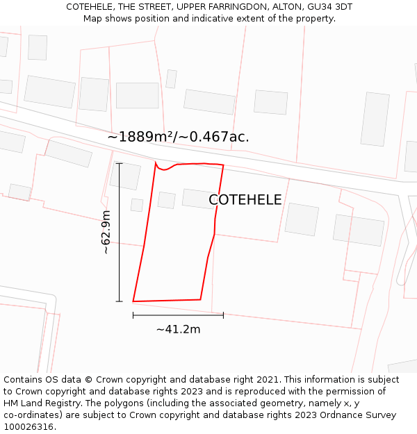 COTEHELE, THE STREET, UPPER FARRINGDON, ALTON, GU34 3DT: Plot and title map