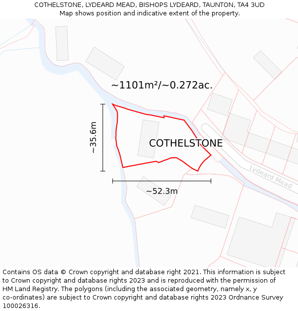 COTHELSTONE, LYDEARD MEAD, BISHOPS LYDEARD, TAUNTON, TA4 3UD: Plot and title map