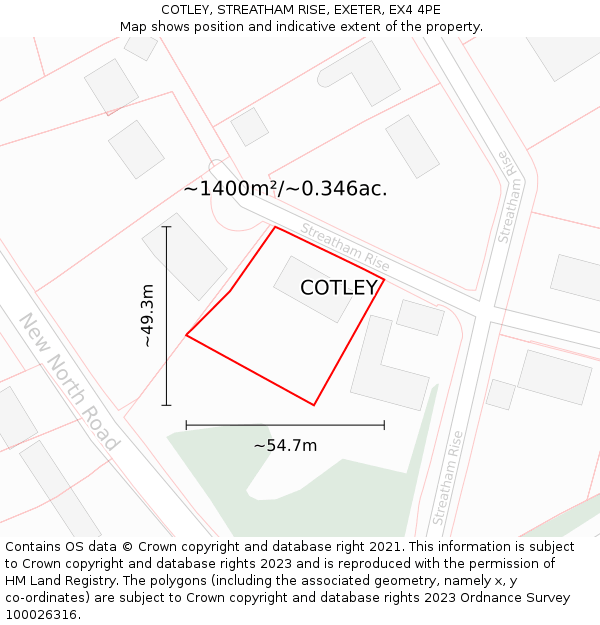 COTLEY, STREATHAM RISE, EXETER, EX4 4PE: Plot and title map