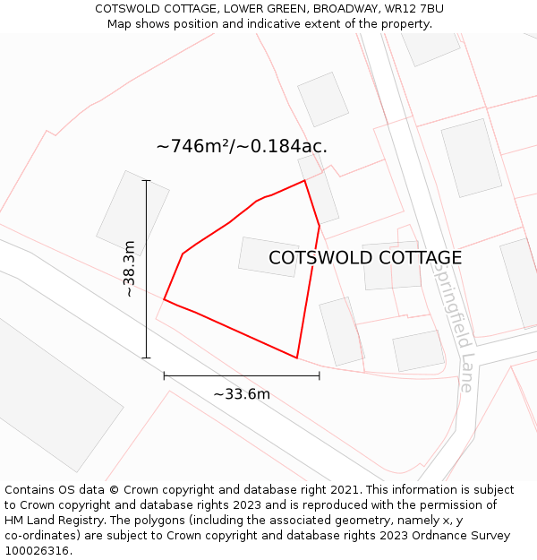 COTSWOLD COTTAGE, LOWER GREEN, BROADWAY, WR12 7BU: Plot and title map