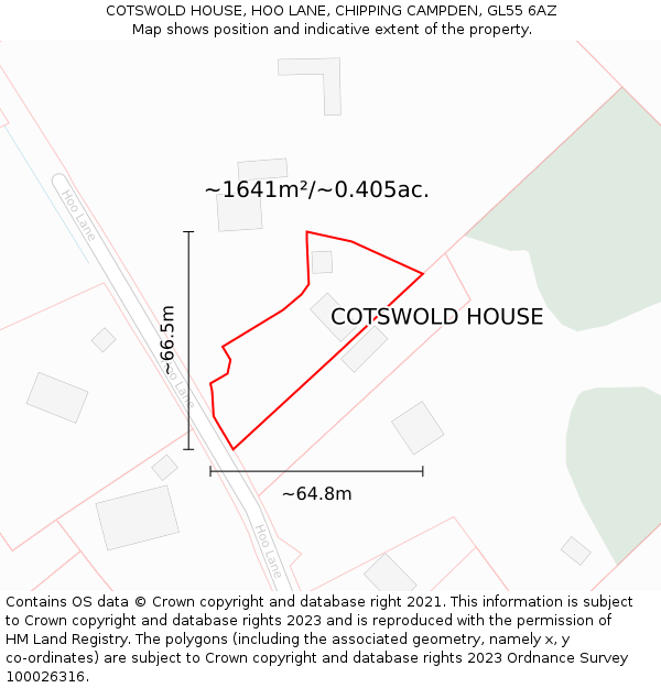 COTSWOLD HOUSE, HOO LANE, CHIPPING CAMPDEN, GL55 6AZ: Plot and title map