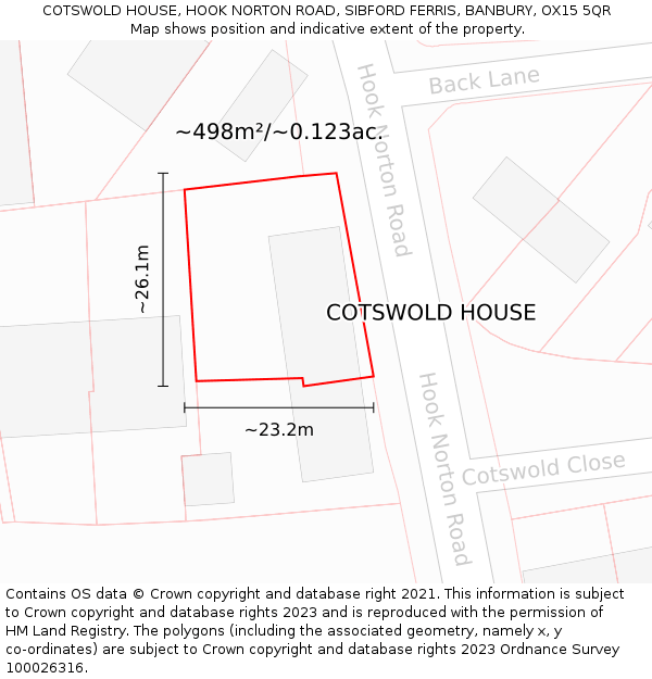 COTSWOLD HOUSE, HOOK NORTON ROAD, SIBFORD FERRIS, BANBURY, OX15 5QR: Plot and title map