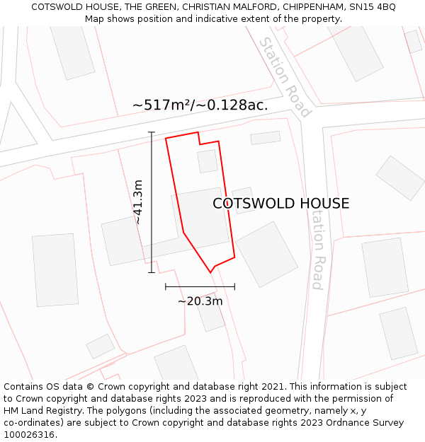 COTSWOLD HOUSE, THE GREEN, CHRISTIAN MALFORD, CHIPPENHAM, SN15 4BQ: Plot and title map
