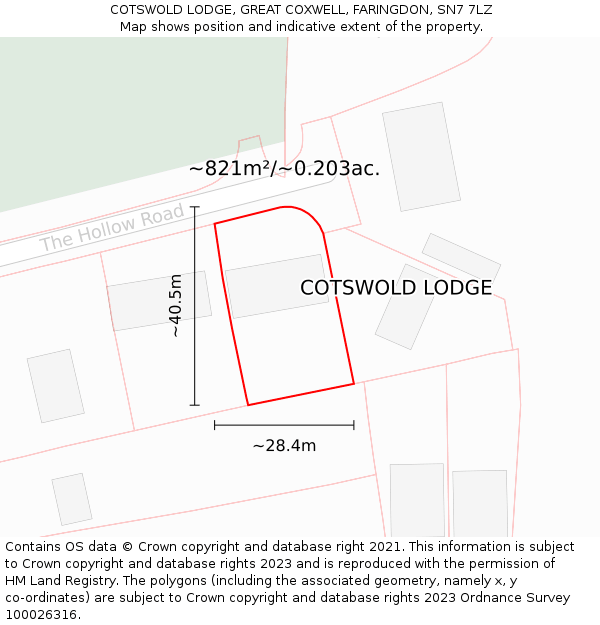 COTSWOLD LODGE, GREAT COXWELL, FARINGDON, SN7 7LZ: Plot and title map