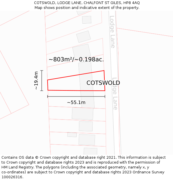 COTSWOLD, LODGE LANE, CHALFONT ST GILES, HP8 4AQ: Plot and title map