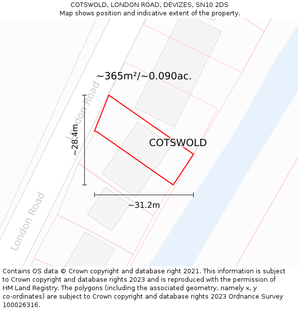 COTSWOLD, LONDON ROAD, DEVIZES, SN10 2DS: Plot and title map