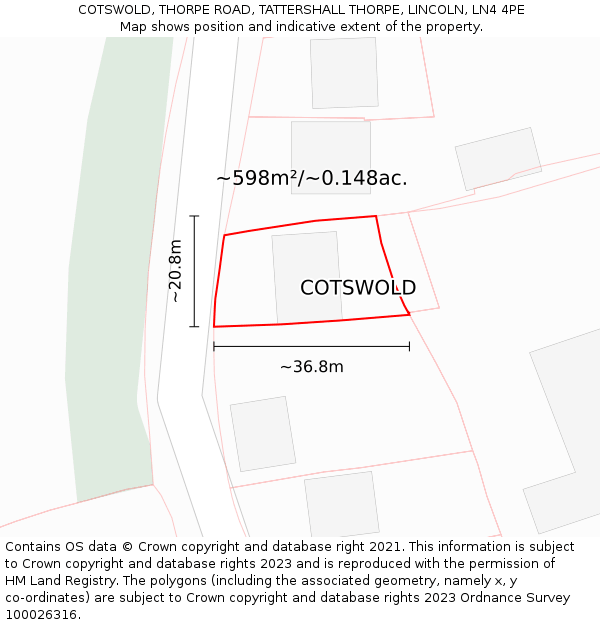 COTSWOLD, THORPE ROAD, TATTERSHALL THORPE, LINCOLN, LN4 4PE: Plot and title map