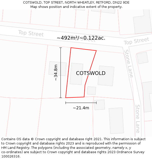 COTSWOLD, TOP STREET, NORTH WHEATLEY, RETFORD, DN22 9DE: Plot and title map