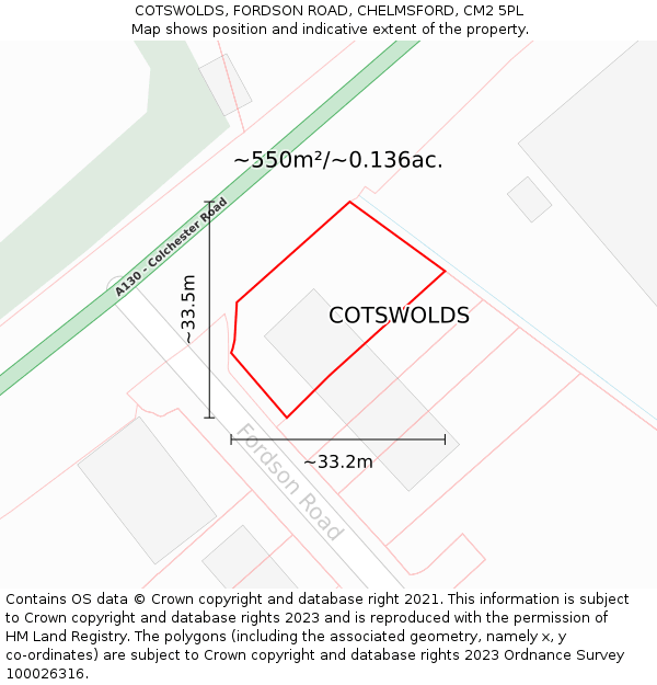 COTSWOLDS, FORDSON ROAD, CHELMSFORD, CM2 5PL: Plot and title map