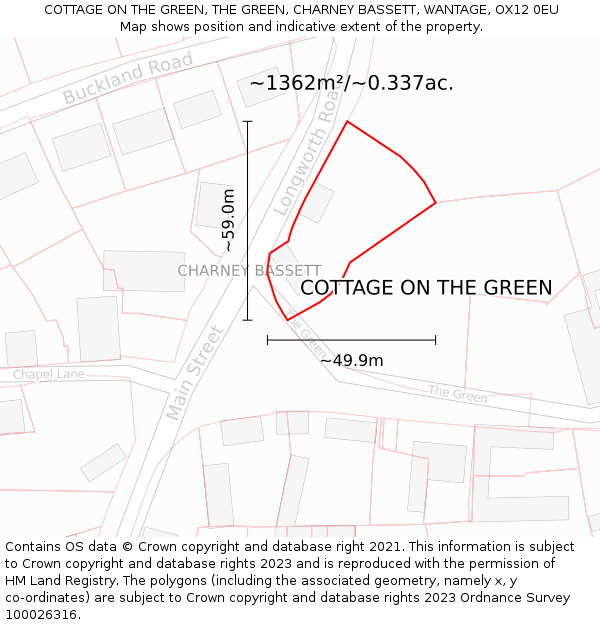 COTTAGE ON THE GREEN, THE GREEN, CHARNEY BASSETT, WANTAGE, OX12 0EU: Plot and title map