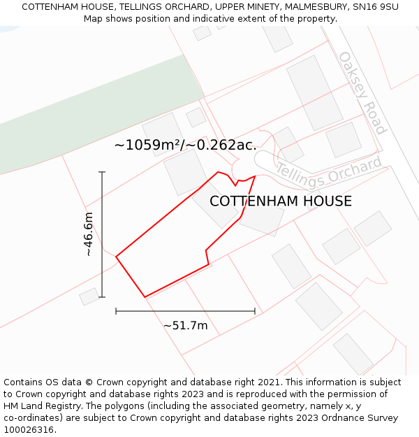 COTTENHAM HOUSE, TELLINGS ORCHARD, UPPER MINETY, MALMESBURY, SN16 9SU: Plot and title map