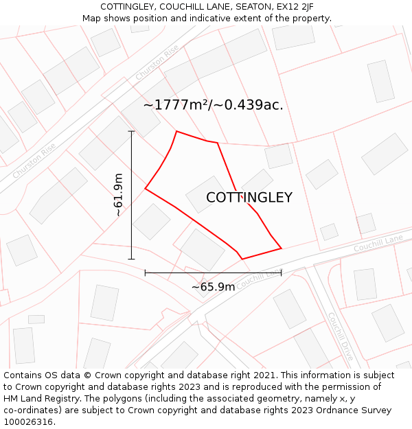 COTTINGLEY, COUCHILL LANE, SEATON, EX12 2JF: Plot and title map