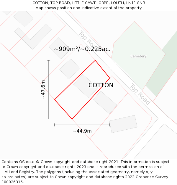 COTTON, TOP ROAD, LITTLE CAWTHORPE, LOUTH, LN11 8NB: Plot and title map