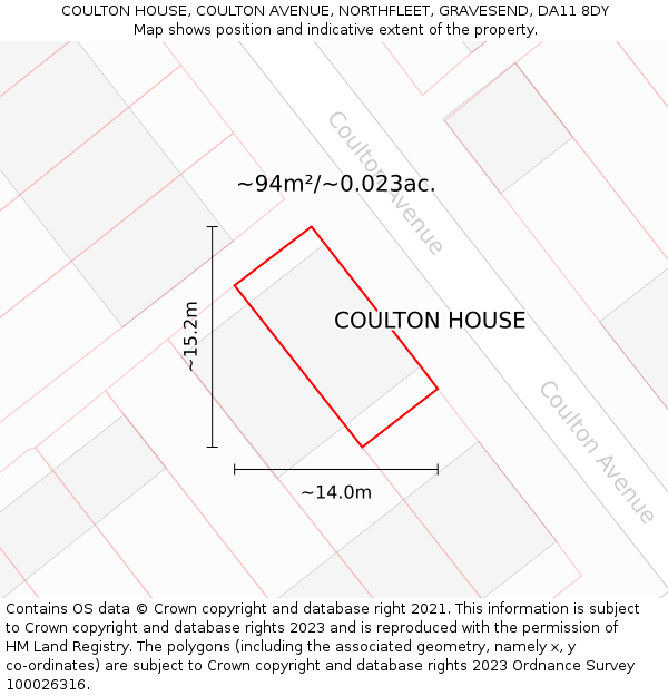 COULTON HOUSE, COULTON AVENUE, NORTHFLEET, GRAVESEND, DA11 8DY: Plot and title map