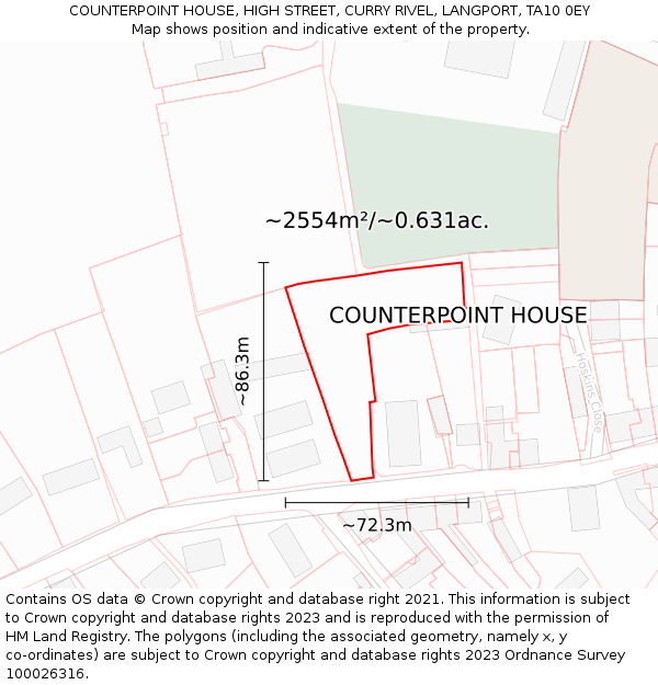 COUNTERPOINT HOUSE, HIGH STREET, CURRY RIVEL, LANGPORT, TA10 0EY: Plot and title map