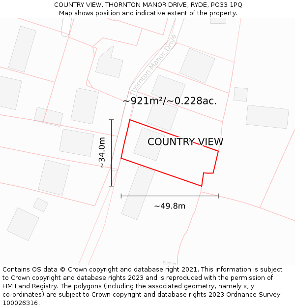 COUNTRY VIEW, THORNTON MANOR DRIVE, RYDE, PO33 1PQ: Plot and title map