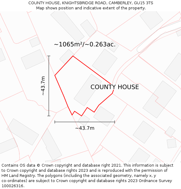 COUNTY HOUSE, KNIGHTSBRIDGE ROAD, CAMBERLEY, GU15 3TS: Plot and title map