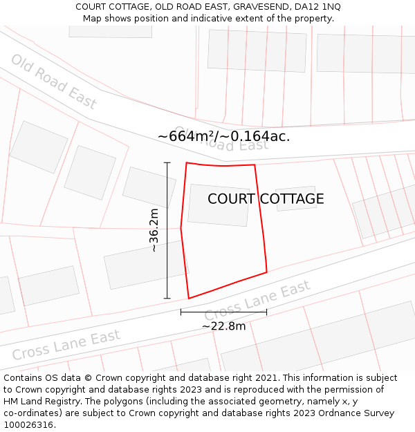 COURT COTTAGE, OLD ROAD EAST, GRAVESEND, DA12 1NQ: Plot and title map