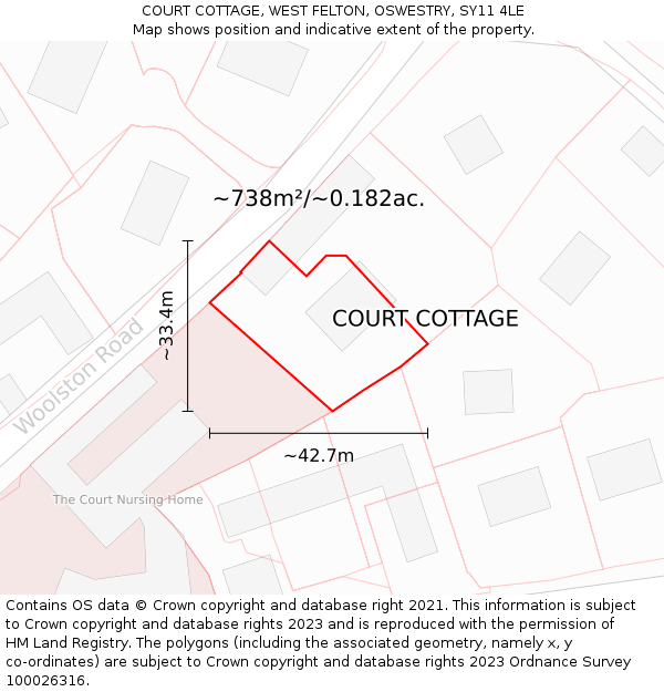 COURT COTTAGE, WEST FELTON, OSWESTRY, SY11 4LE: Plot and title map
