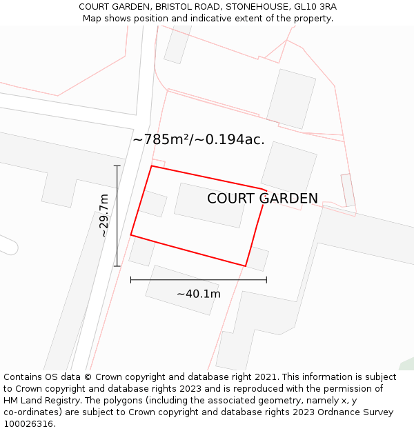 COURT GARDEN, BRISTOL ROAD, STONEHOUSE, GL10 3RA: Plot and title map