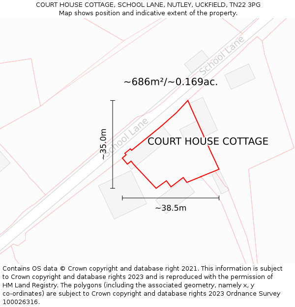 COURT HOUSE COTTAGE, SCHOOL LANE, NUTLEY, UCKFIELD, TN22 3PG: Plot and title map