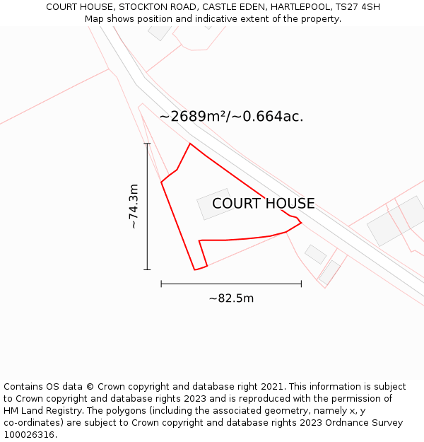COURT HOUSE, STOCKTON ROAD, CASTLE EDEN, HARTLEPOOL, TS27 4SH: Plot and title map