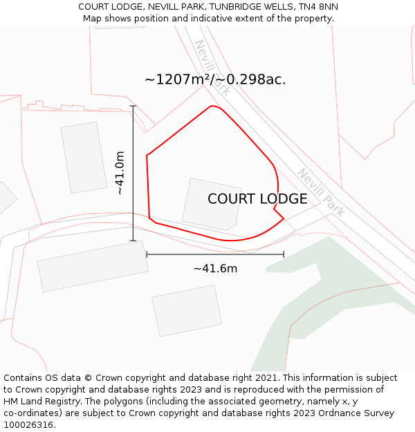 COURT LODGE, NEVILL PARK, TUNBRIDGE WELLS, TN4 8NN: Plot and title map