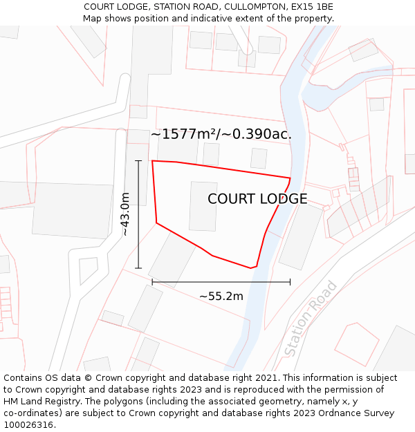 COURT LODGE, STATION ROAD, CULLOMPTON, EX15 1BE: Plot and title map