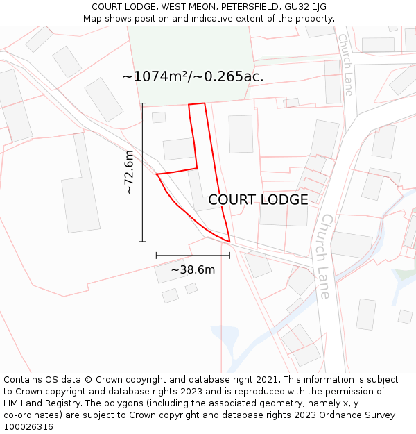 COURT LODGE, WEST MEON, PETERSFIELD, GU32 1JG: Plot and title map