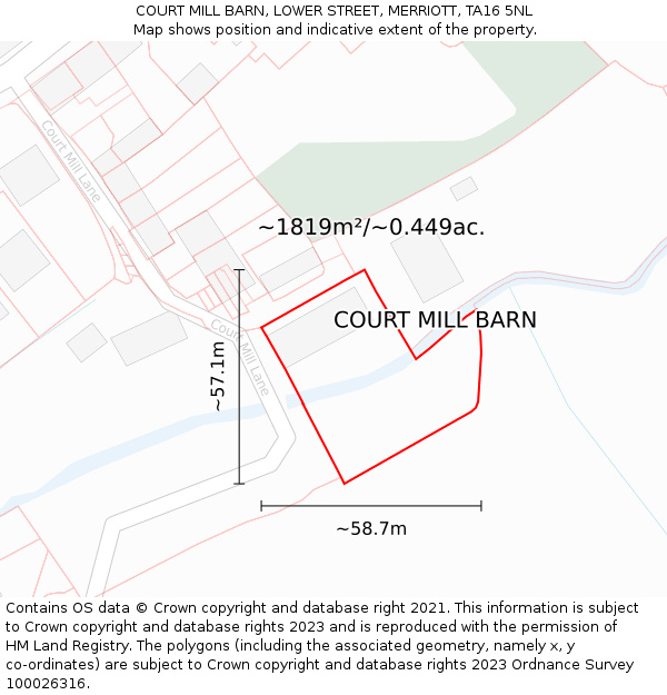 COURT MILL BARN, LOWER STREET, MERRIOTT, TA16 5NL: Plot and title map