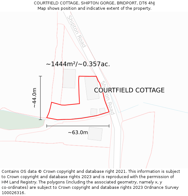 COURTFIELD COTTAGE, SHIPTON GORGE, BRIDPORT, DT6 4NJ: Plot and title map