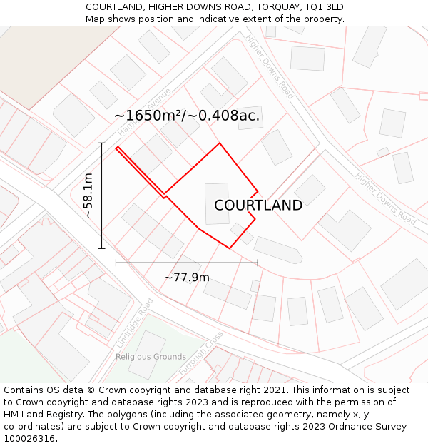 COURTLAND, HIGHER DOWNS ROAD, TORQUAY, TQ1 3LD: Plot and title map