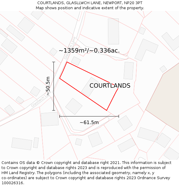 COURTLANDS, GLASLLWCH LANE, NEWPORT, NP20 3PT: Plot and title map