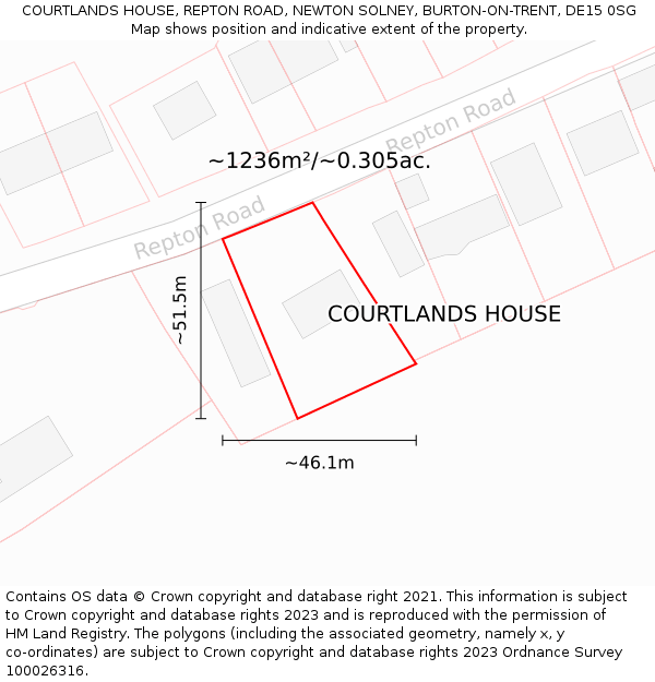 COURTLANDS HOUSE, REPTON ROAD, NEWTON SOLNEY, BURTON-ON-TRENT, DE15 0SG: Plot and title map